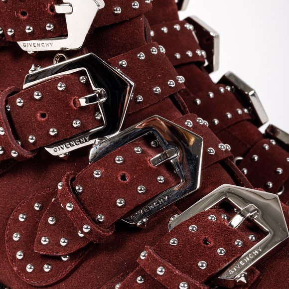 Givenchy Elegant Burgundy Suede Studded Boots - Picture 7 of 9